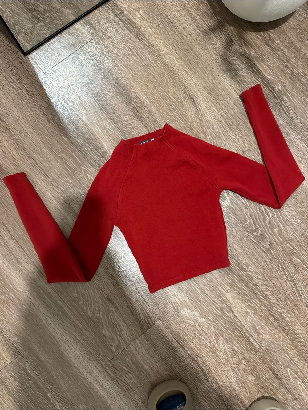 Zara Red Long-Sleeve Knit Crop Top